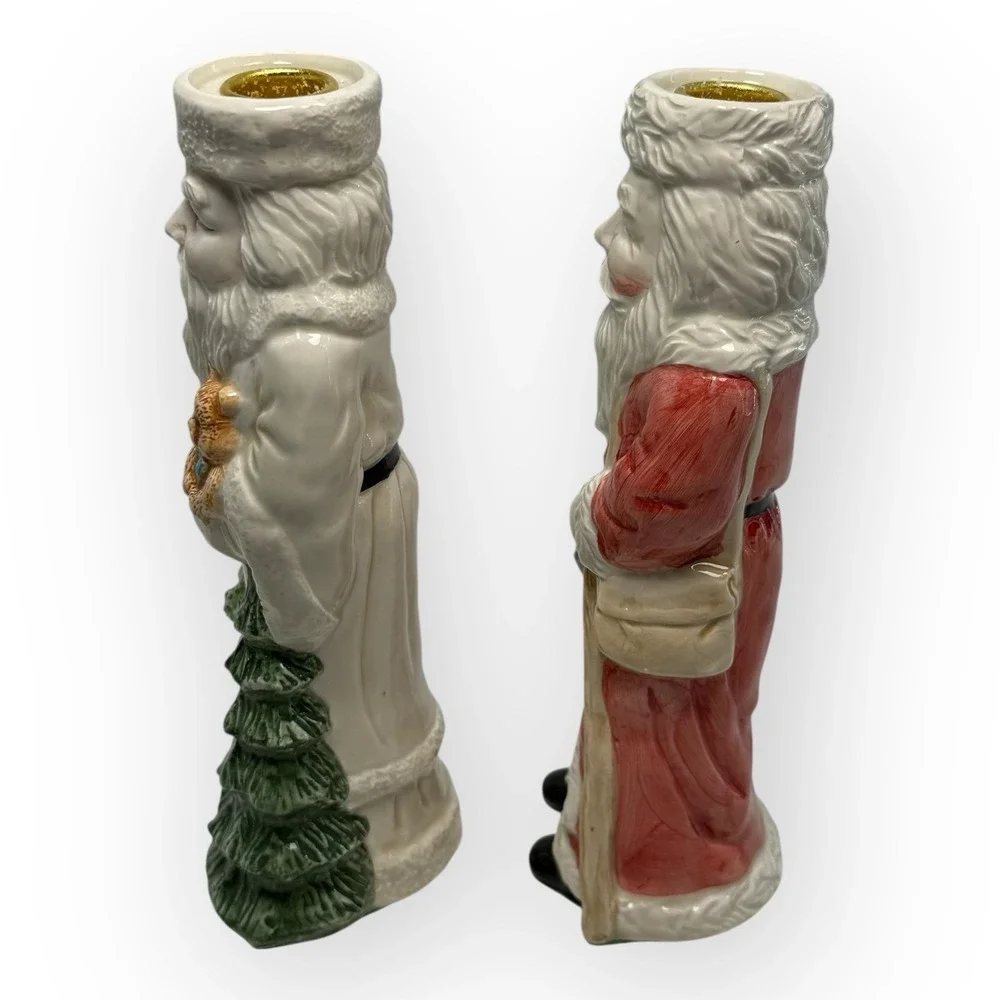Set of‎ 2 Otagiri Enesco Father Christmas Santa Taper Candle Holders 1995 VTG
